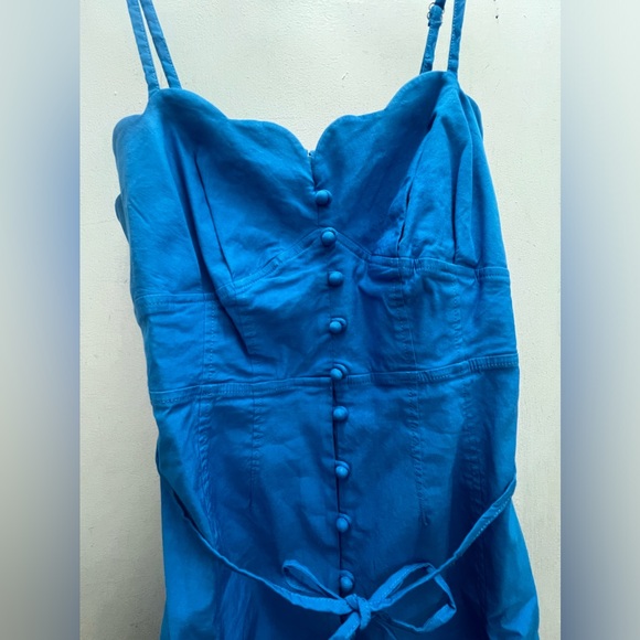 Linen sweetheart scallop midi dress Anthropologie button down - Picture 7 of 11